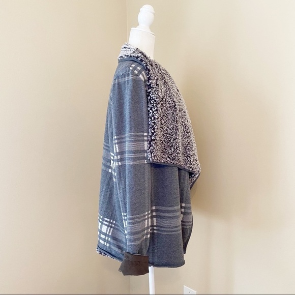 Thread & Supply Sherpa Lined Windowpane Cardigan - M - Picture 2 of 10